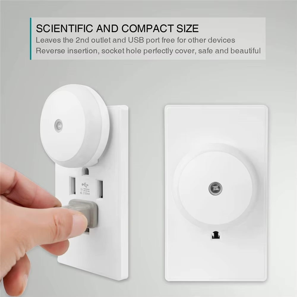 LED Night Light Smart Night Sensor round Plug in Wall Night Lamp Bathroom Home Kitchen Hallway Staireway Bedroom Nightlight