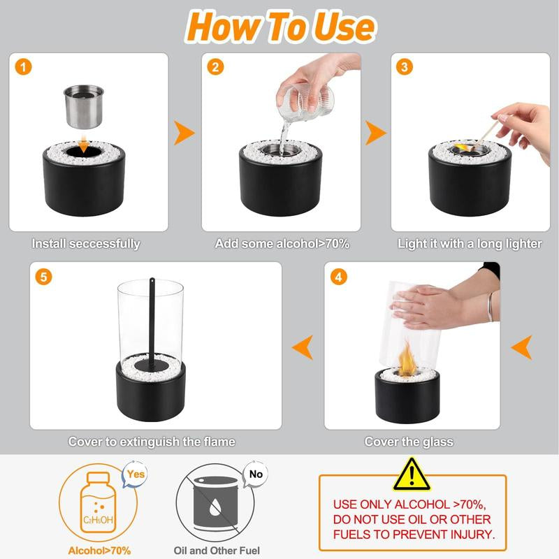 Table Fireplace with Protective Glass, 1 Count Warming Table Fireplace Heater for Indoor and Outdoor Use, Table Decoration and Heating, Balcony Ambiance Decoration, Summer for Gift