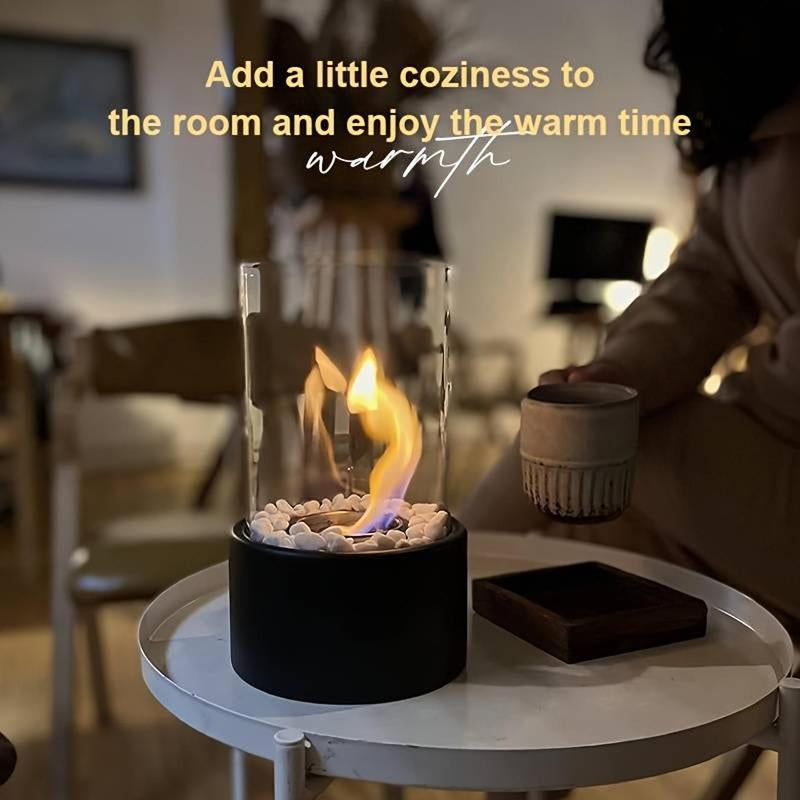 Table Fireplace with Protective Glass, 1 Count Warming Table Fireplace Heater for Indoor and Outdoor Use, Table Decoration and Heating, Balcony Ambiance Decoration, Summer for Gift