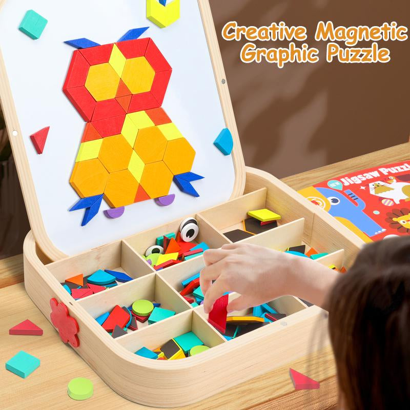 Edutree Creative Magnetic Puzzle, Wooden Jigsaw Geometric Puzzle Toys, Geometric Building Block Puzzle, Shape Cognition & Fine Motor Skills Training, Birthday Halloween Gifts for Boys Girls