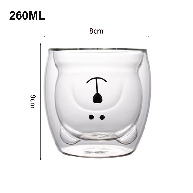 Creative Cute Bear Double-Layer Coffee Mug Double Glass Cup Carton Animal Milk Glass Lady Cute Cat Duck Dog Gift Christmas Gift