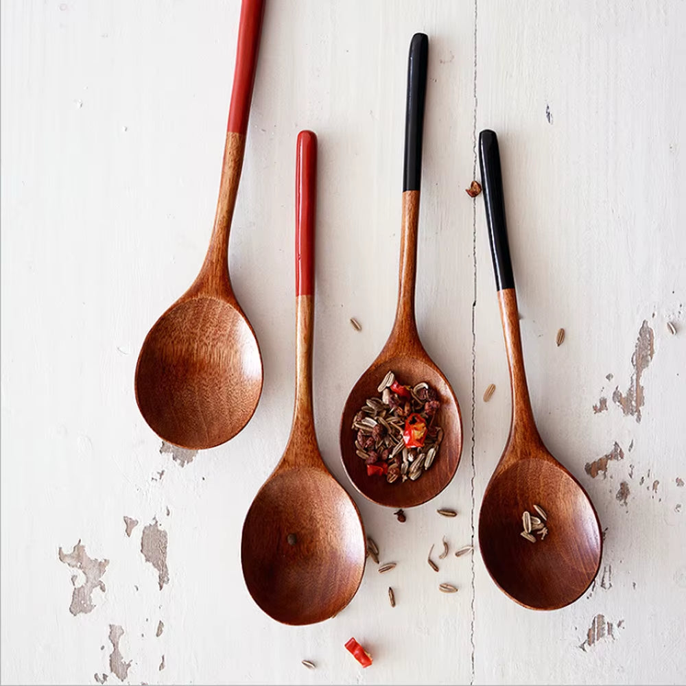 Wooden Spoon Soup-Teaspoon Solid Wood Porridge Spoon Honey Coffee Creative Japanese-Style Green Tableware for Kicthen