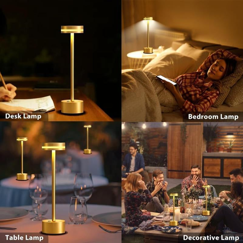 Cordless Metal Desk Lamp,Portable LED Table Lamp with Touch Sensor,3 Color Rechargeable Lamp,3-Levels Brightness Lamp,Night Light for Kids Nursery,Bedside Lamp,Dining Room Lamp