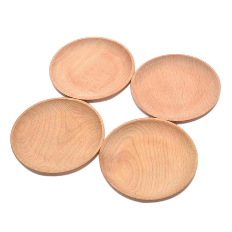 Tray Natural Beech Plates Wooden Tableware Beech Wooden round Plate Handmade Sushi Dish for Snack Dish Fruit Daily Uses #AW