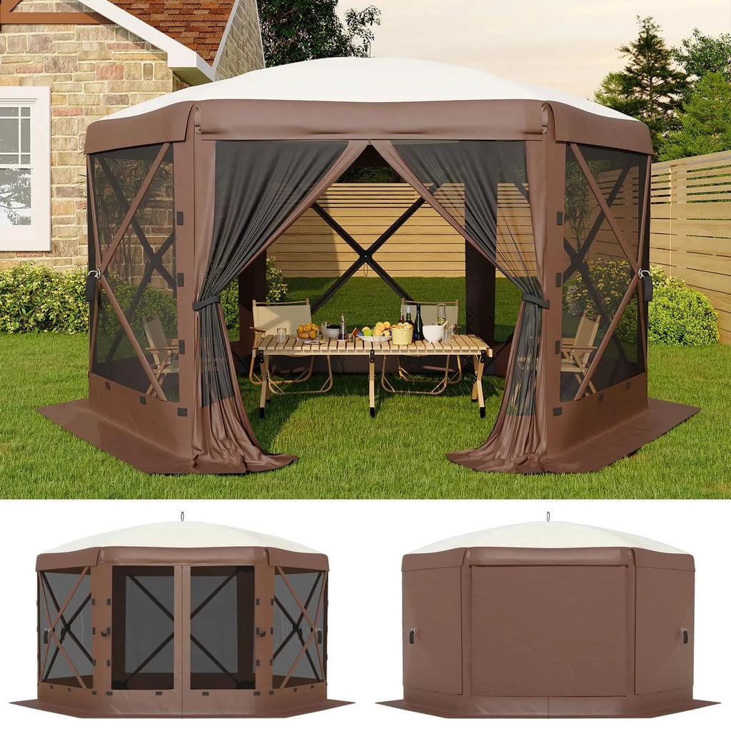 Garvee 11.5X11.5 Ft Pop up Screen Gazebo Tent - Instant Easy Setup Outdoor Canopy Shelter with Full Mesh Walls & 6 Removable Wind Panels - Heavy Duty Windproof Mosquito Netting for Patio Camping Pop-Up Party Design Uv Resistant Garden Pool Lawn Backyard