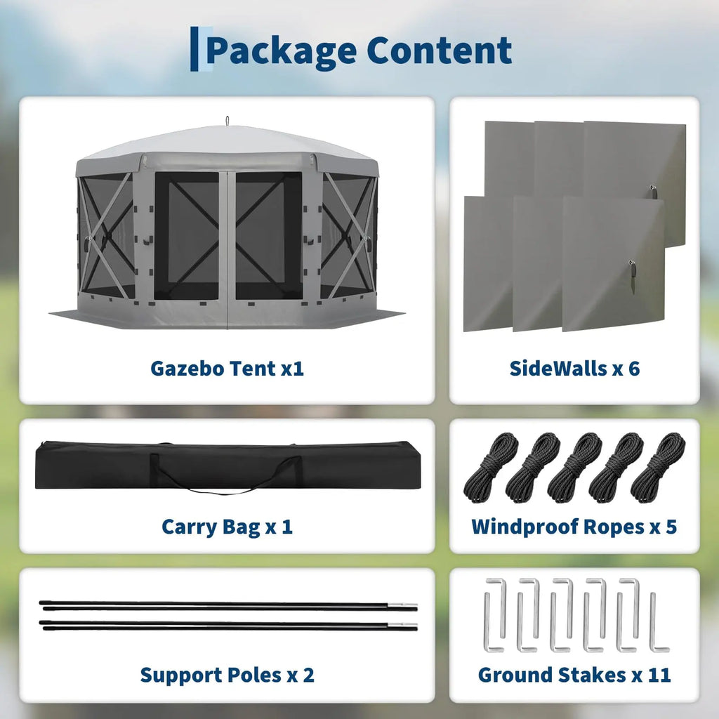 Garvee 11.5X11.5 Ft Pop up Screen Gazebo Tent - Instant Easy Setup Outdoor Canopy Shelter with Full Mesh Walls & 6 Removable Wind Panels - Heavy Duty Windproof Mosquito Netting for Patio Camping Pop-Up Party Design Uv Resistant Garden Pool Lawn Backyard
