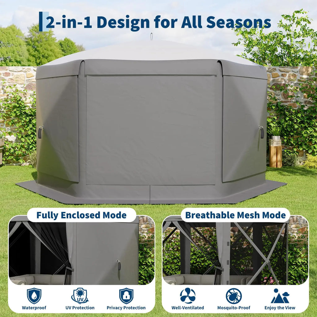 Garvee 11.5X11.5 Ft Pop up Screen Gazebo Tent - Instant Easy Setup Outdoor Canopy Shelter with Full Mesh Walls & 6 Removable Wind Panels - Heavy Duty Windproof Mosquito Netting for Patio Camping Pop-Up Party Design Uv Resistant Garden Pool Lawn Backyard