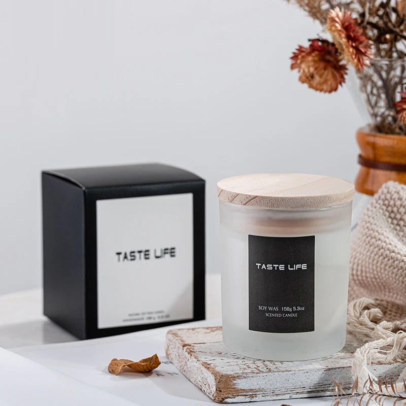 Smokeless Handmade Soy Wax Scented Candle with Clear Wooden Cover