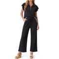 Imily Bela Scalloped Trim Waffle Knit Two Piece Set Women Half‑Zip Top & Wide Leg Pants Casual Lounge Outfit