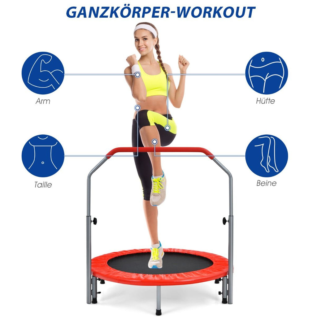 Ø101 Cm Klappbares Mini-Trampolin Fitness-Trampolin Mit Höhenverstellbarm Haltegriff
