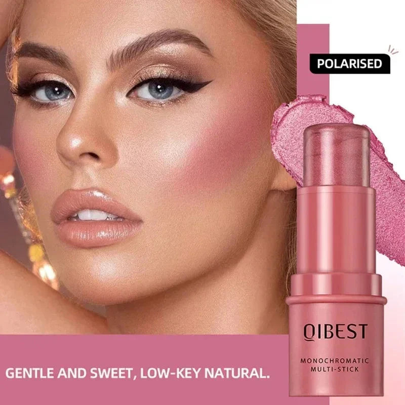 3-In-1 Cheek Blush Stick Lip Tinted Eyes Cheek Lips Brighten Cream Water-Resistant Moisturizing Face Contouring Shadow Blusher