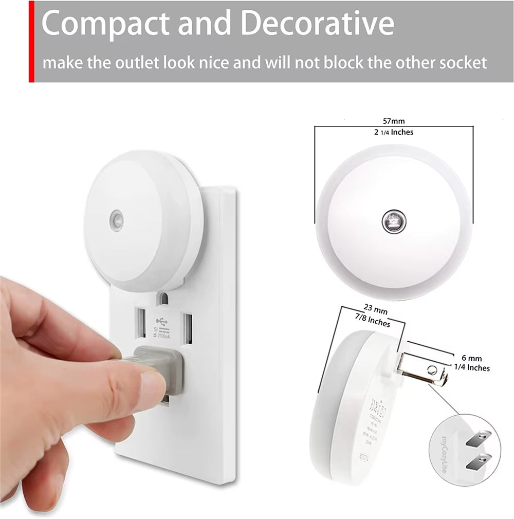 LED Night Light Smart Night Sensor round Plug in Wall Night Lamp Bathroom Home Kitchen Hallway Staireway Bedroom Nightlight