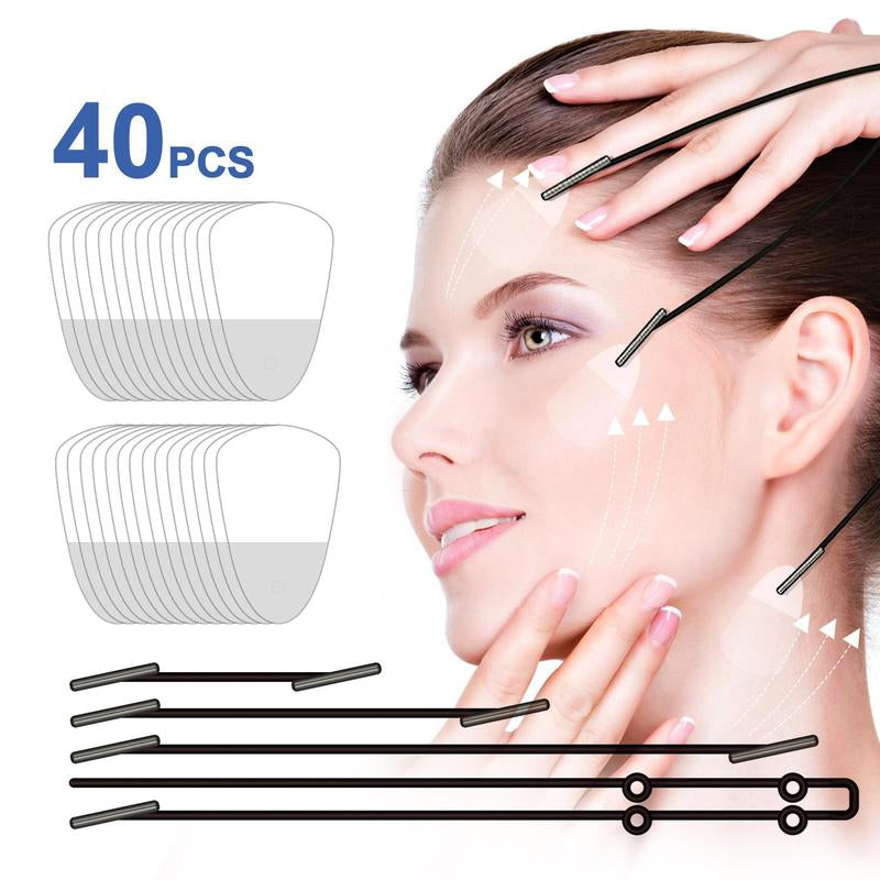 Jungshea V-Shape Face Lift Tape - 40 Tapes + 4 Straps | Silicone Invisible Face & Neck Lift | Water Proof, Adjustable & Reusable | Temporary Instant Lift, under Makeup, Daily Use, Photos & Events, Max 6-Hour Wear