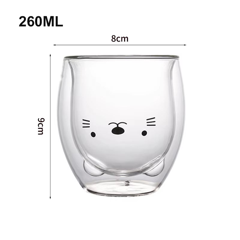 Creative Cute Bear Double-Layer Coffee Mug Double Glass Cup Carton Animal Milk Glass Lady Cute Cat Duck Dog Gift Christmas Gift