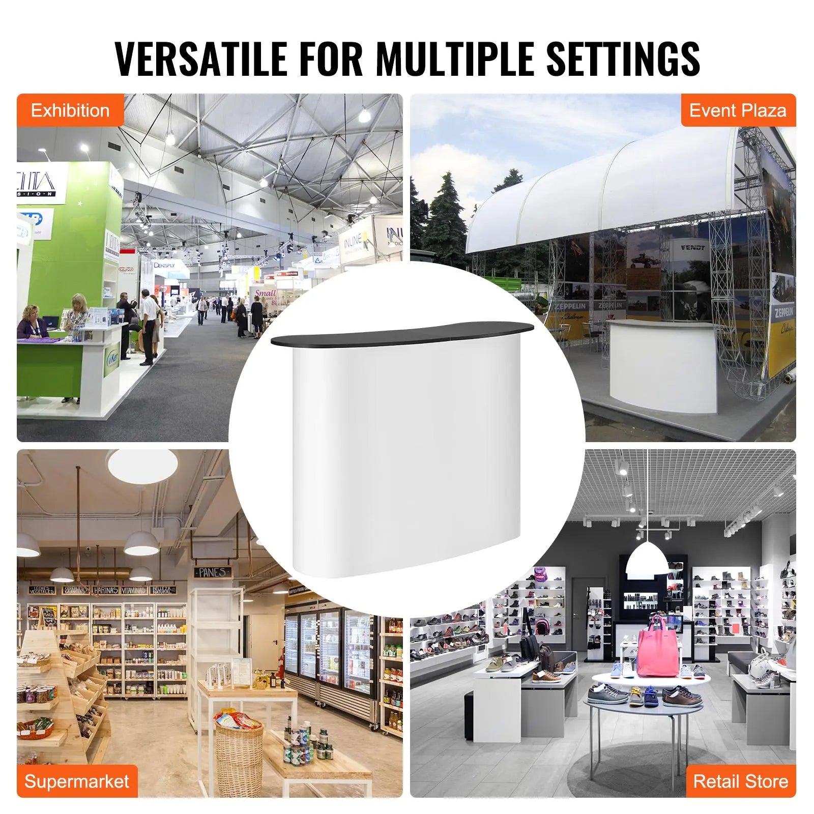 【Fathersdaygift】Vevor Portable Tradeshow Podium Table, 51.18" X 18.31" X 37.4", Display Exhibition Counter Stand Booth Fair with Wall, Foldable Promotion Retail Bar Table Pop up Podium with Storage Rack, Carrying Bag