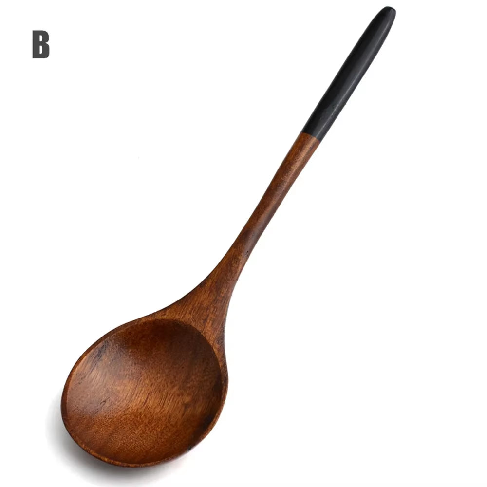 Wooden Spoon Soup-Teaspoon Solid Wood Porridge Spoon Honey Coffee Creative Japanese-Style Green Tableware for Kicthen