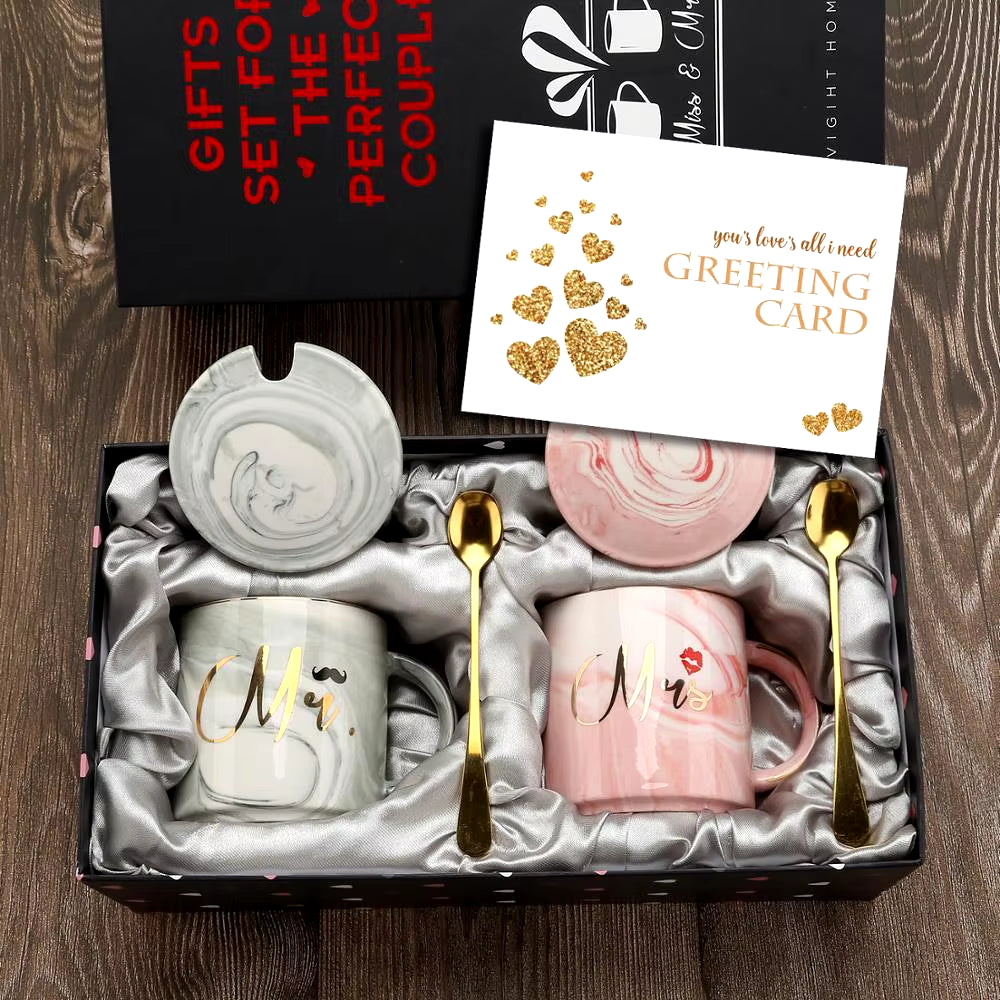 Mr and Mrs Coffee Mugs Creative Couples Black Ceramic Cups Wedding Gifts for Newlyweds Cup Set Perfect Gift-Set for Engagement