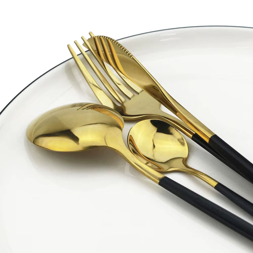 6/30P Red Gold Cutlery Set Tableware Set Dinnerware Fruit Cake Fork Stainless Steel Flatware Set Dessert Fork Kitchen Set