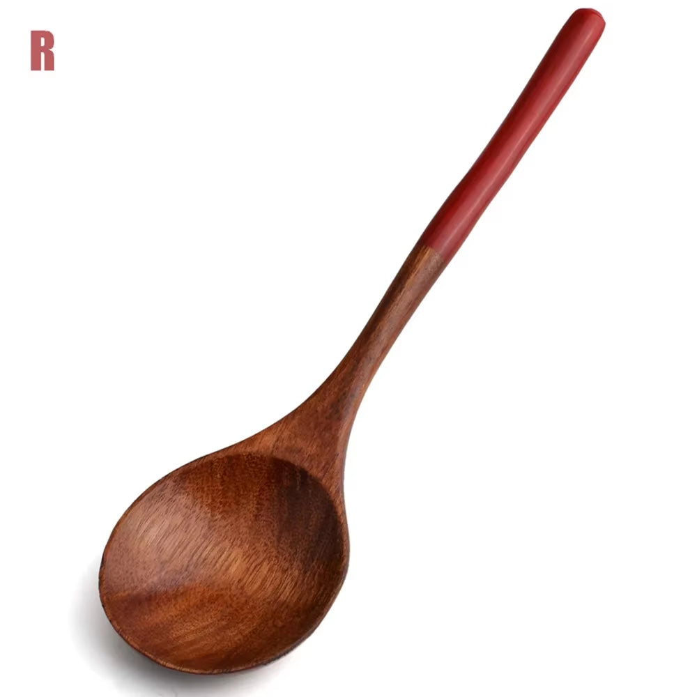 Wooden Spoon Soup-Teaspoon Solid Wood Porridge Spoon Honey Coffee Creative Japanese-Style Green Tableware for Kicthen