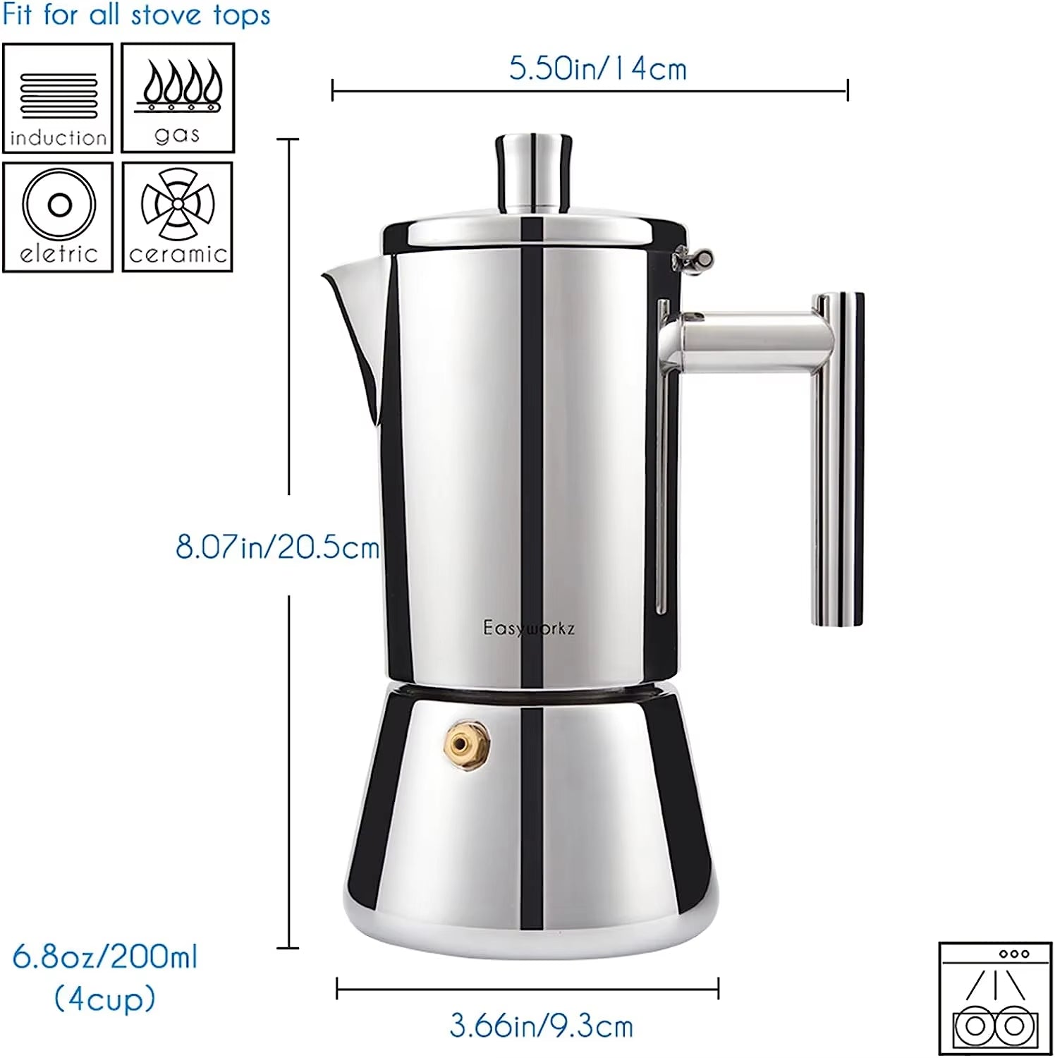 Diego Stovetop Espresso Maker Stainless Steel Italian Coffee Machine Maker Induction Moka Pot