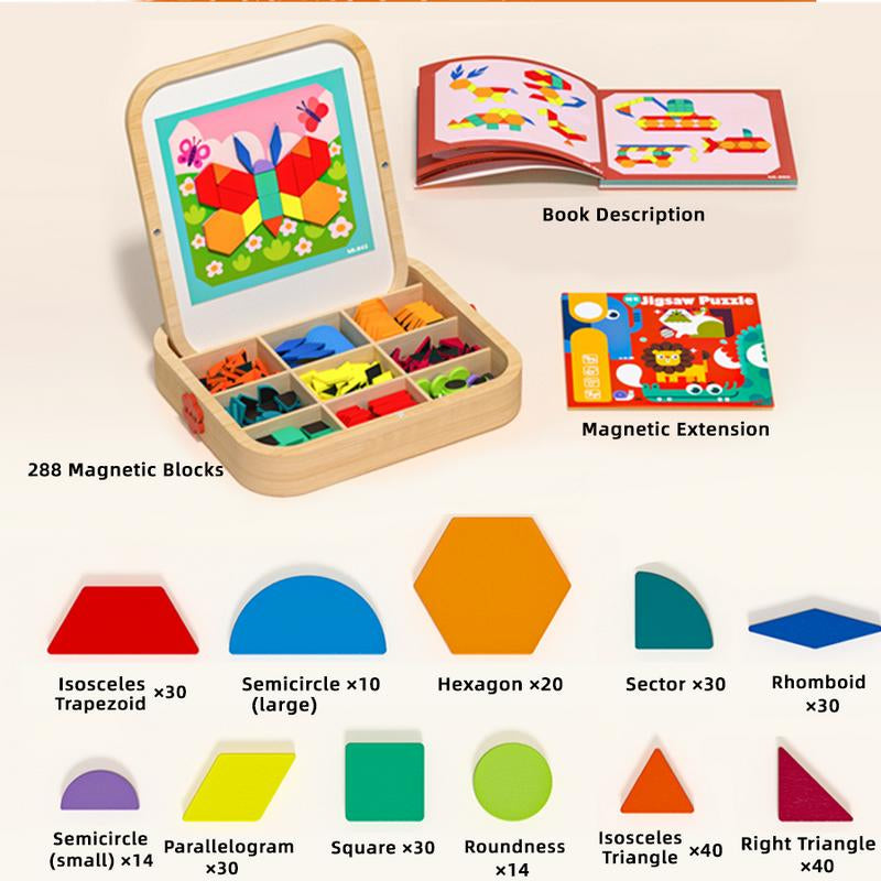 Edutree Creative Magnetic Puzzle, Wooden Jigsaw Geometric Puzzle Toys, Geometric Building Block Puzzle, Shape Cognition & Fine Motor Skills Training, Birthday Halloween Gifts for Boys Girls