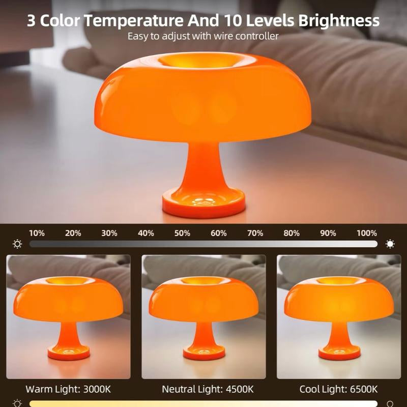 Classic Mushroom Table Lamp Modern Bauhaus Art Table Lamp Bedroom Bedside Lamp Danish Designer Orange Decorative Table Lamp Night Light Illusion