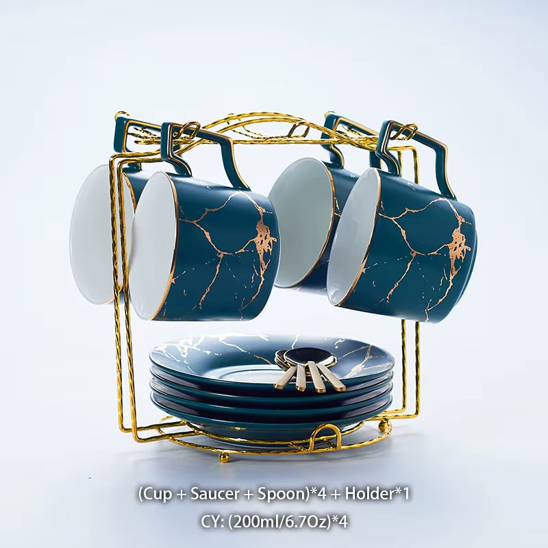 Marble Ceramic Coffee Cup Saucer Spoon Set 200Ml Nordic Tea Cup Matt Porcelain Tea Set Advanced Teacup Cafe Espresso Cup