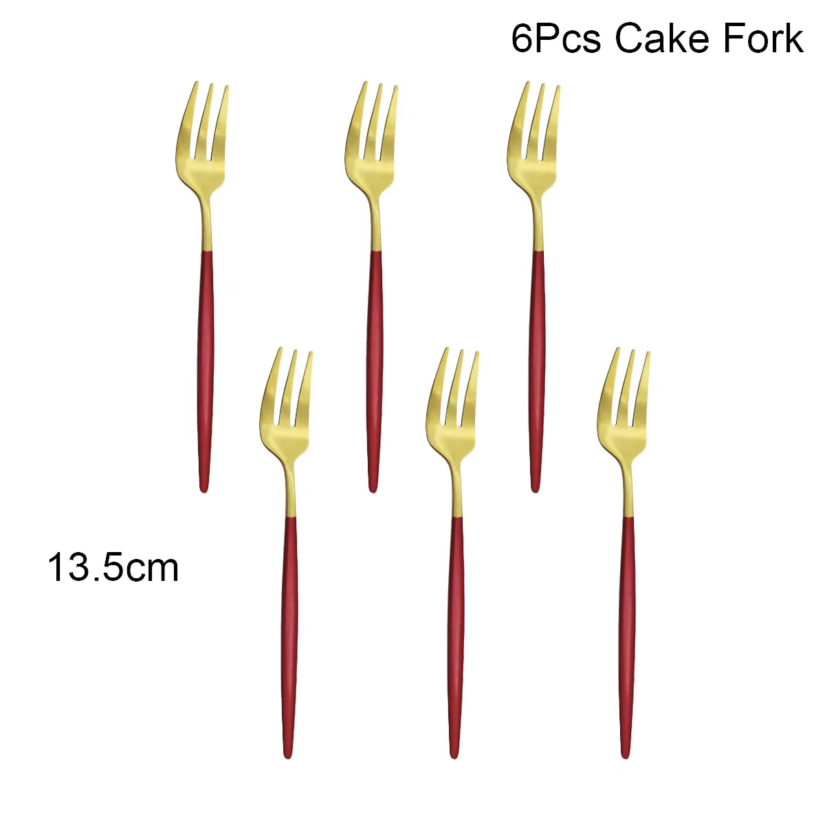 6/30P Red Gold Cutlery Set Tableware Set Dinnerware Fruit Cake Fork Stainless Steel Flatware Set Dessert Fork Kitchen Set