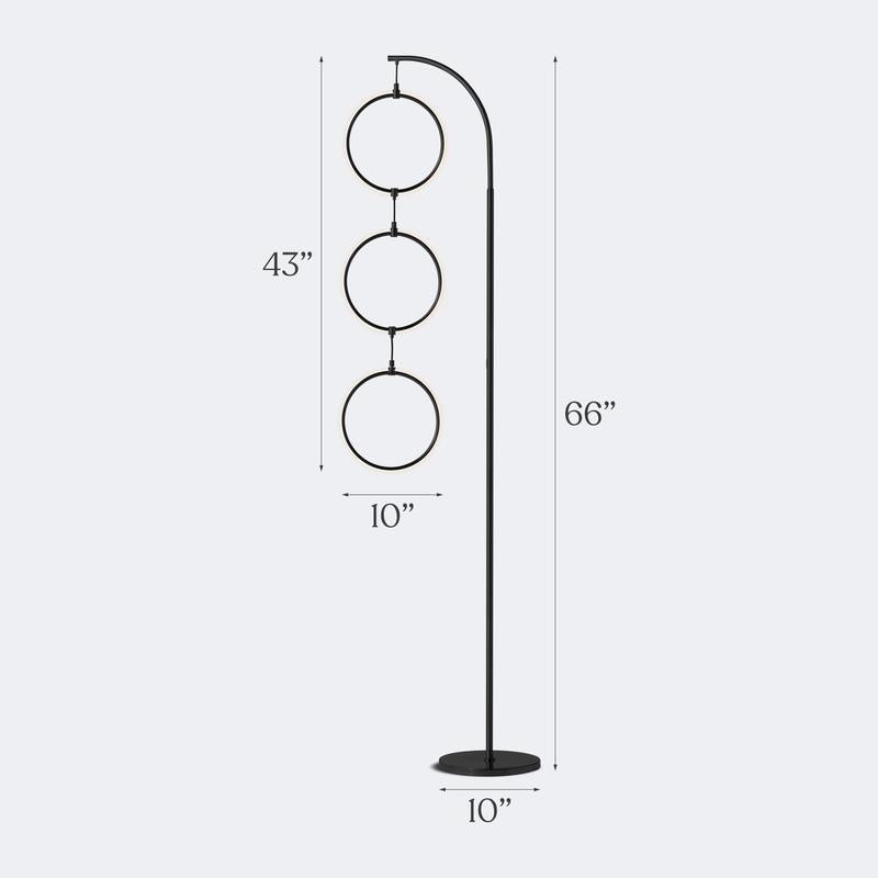 Brightech Nova Modern Floor Lamp Matches Living Room Décor - Contemporary Arc Tall Lamp with 3-Circle Ring-Style Pendant - over the Couch Standing on Arching Pole