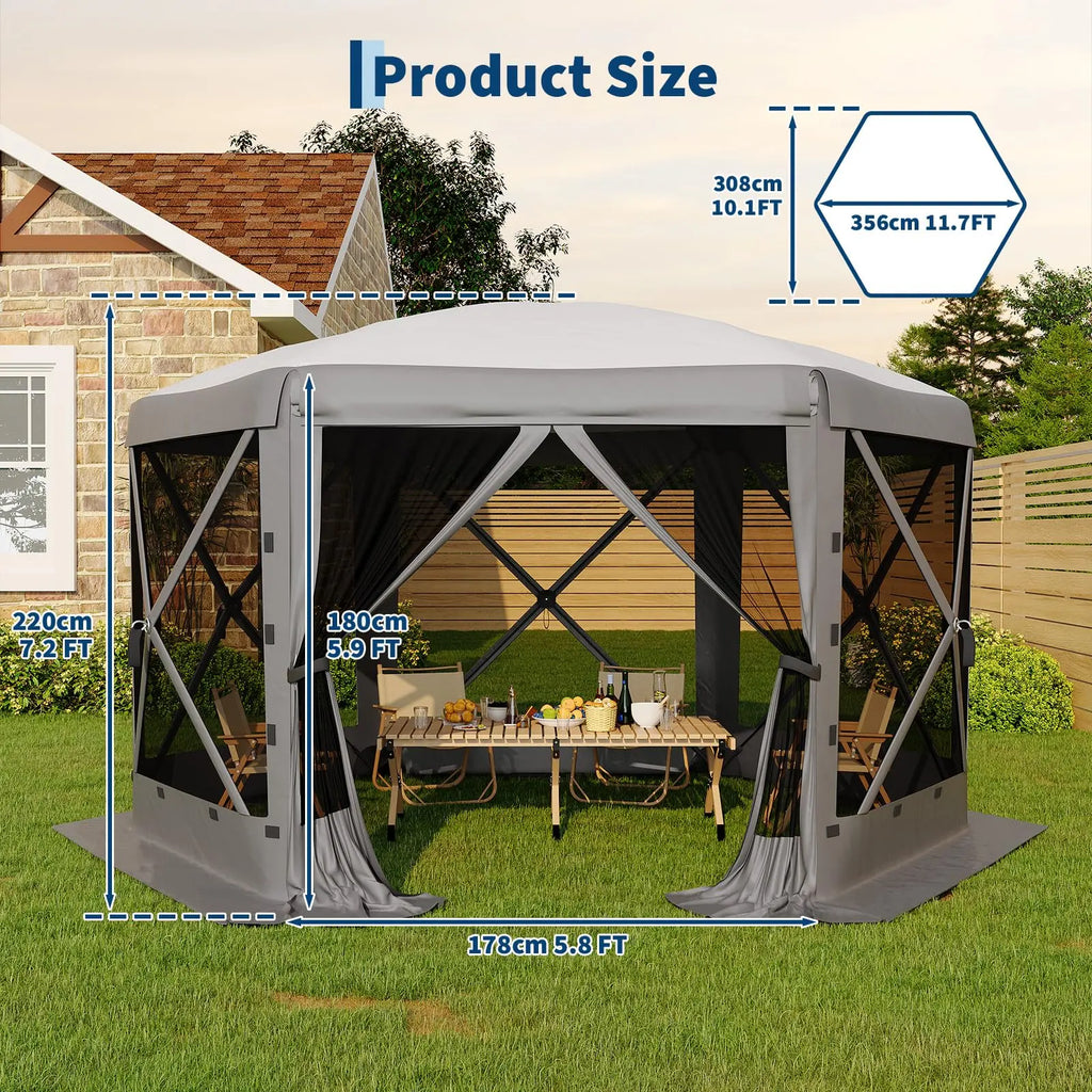 Garvee 11.5X11.5 Ft Pop up Screen Gazebo Tent - Instant Easy Setup Outdoor Canopy Shelter with Full Mesh Walls & 6 Removable Wind Panels - Heavy Duty Windproof Mosquito Netting for Patio Camping Pop-Up Party Design Uv Resistant Garden Pool Lawn Backyard