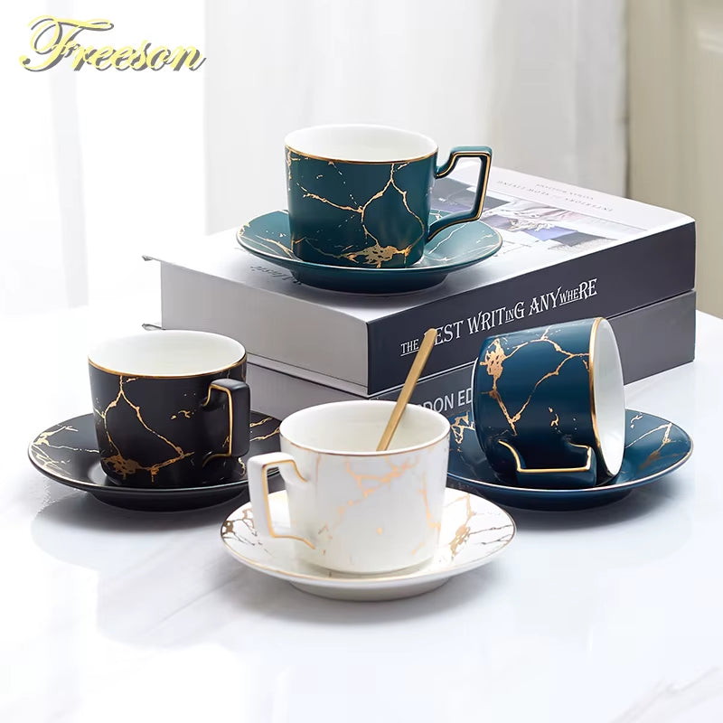 Marble Ceramic Coffee Cup Saucer Spoon Set 200Ml Nordic Tea Cup Matt Porcelain Tea Set Advanced Teacup Cafe Espresso Cup
