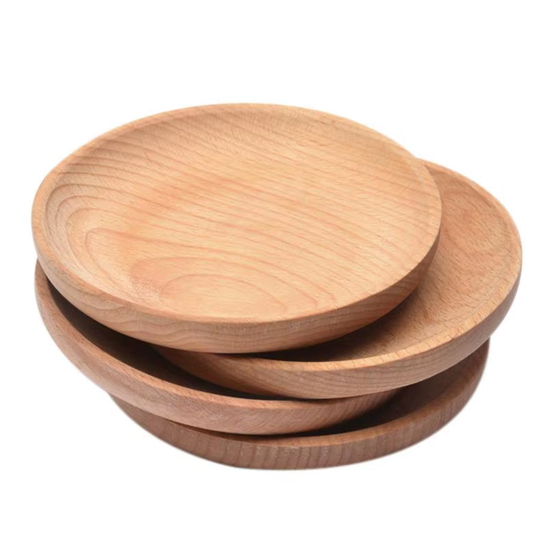 Tray Natural Beech Plates Wooden Tableware Beech Wooden round Plate Handmade Sushi Dish for Snack Dish Fruit Daily Uses #AW