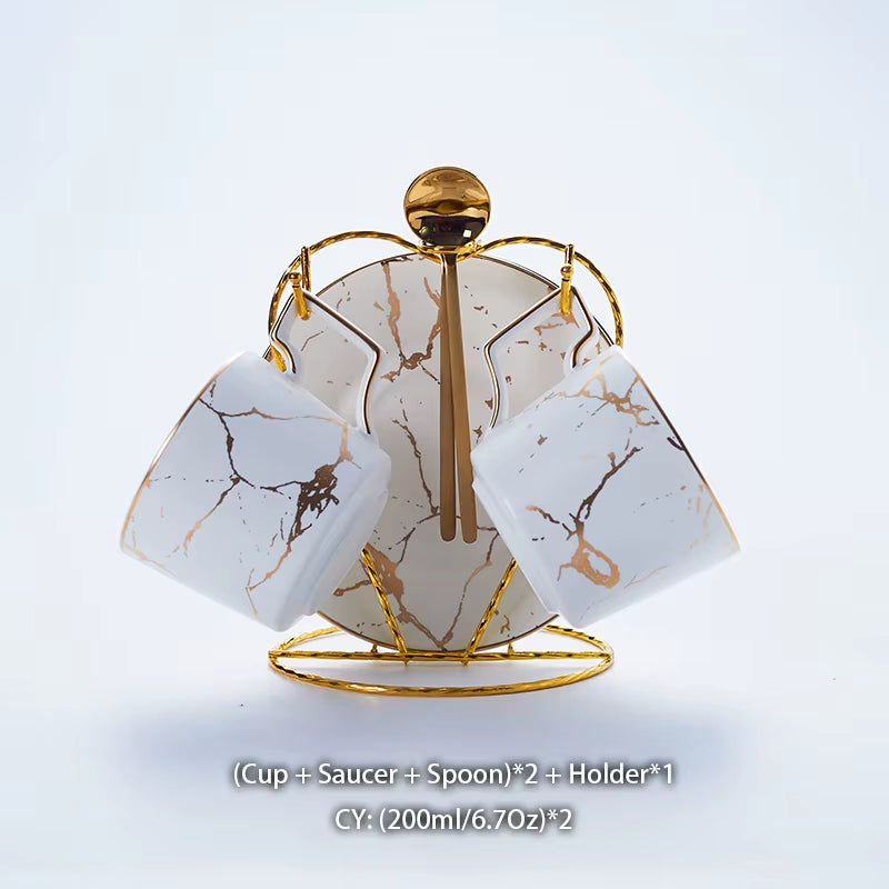 Marble Ceramic Coffee Cup Saucer Spoon Set 200Ml Nordic Tea Cup Matt Porcelain Tea Set Advanced Teacup Cafe Espresso Cup