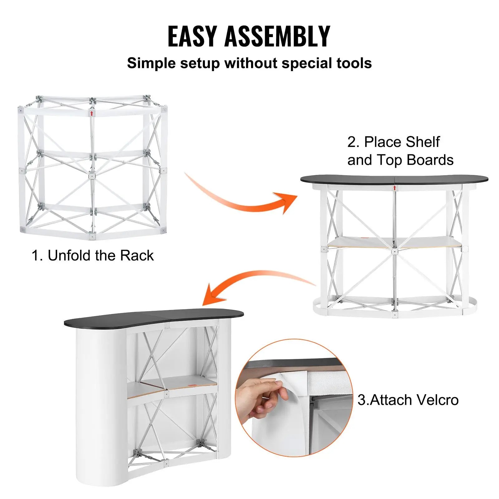 【Fathersdaygift】Vevor Portable Tradeshow Podium Table, 51.18" X 18.31" X 37.4", Display Exhibition Counter Stand Booth Fair with Wall, Foldable Promotion Retail Bar Table Pop up Podium with Storage Rack, Carrying Bag