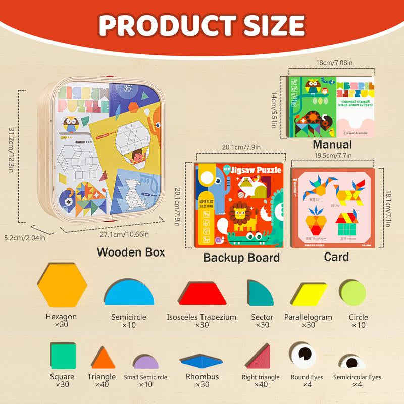 Edutree Creative Magnetic Puzzle, Wooden Jigsaw Geometric Puzzle Toys, Geometric Building Block Puzzle, Shape Cognition & Fine Motor Skills Training, Birthday Halloween Gifts for Boys Girls