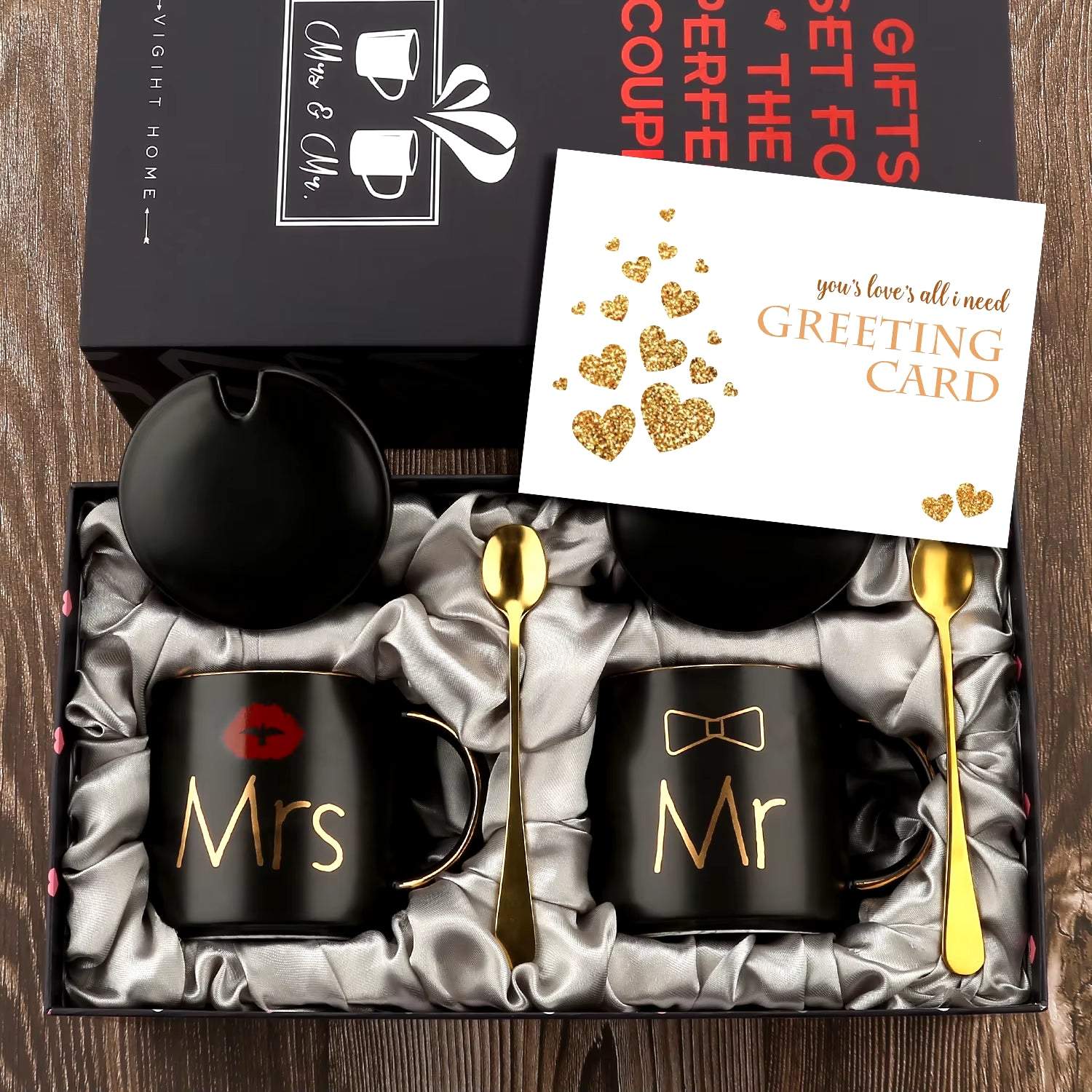 Mr and Mrs Coffee Mugs Creative Couples Black Ceramic Cups Wedding Gifts for Newlyweds Cup Set Perfect Gift-Set for Engagement