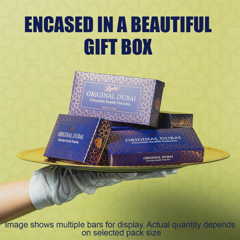 Lovetta Dubai Chocolate Pistachio Knafeh 4Oz 1 Bar Dessert Snack Rich Belgian Milk Chocolate with Fresh Pistachio Paste Cream