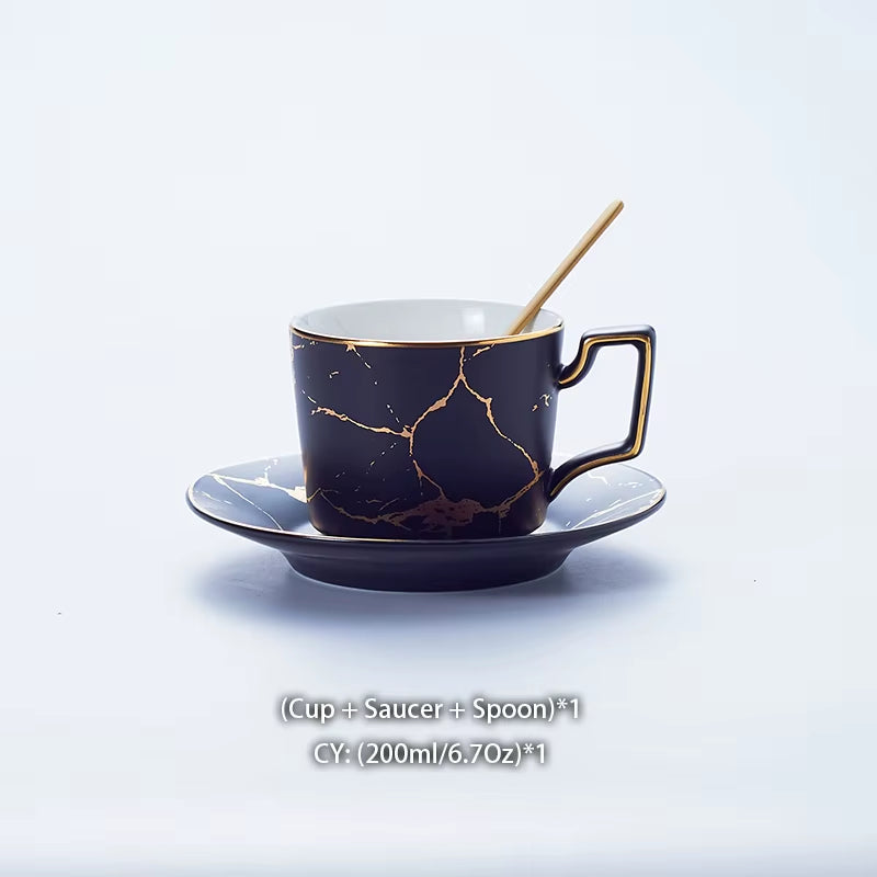 Marble Ceramic Coffee Cup Saucer Spoon Set 200Ml Nordic Tea Cup Matt Porcelain Tea Set Advanced Teacup Cafe Espresso Cup