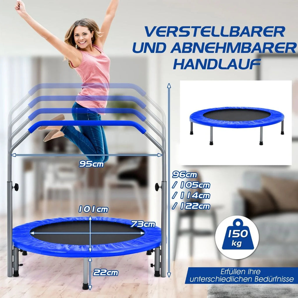 Ø101 Cm Klappbares Mini-Trampolin Fitness-Trampolin Mit Höhenverstellbarm Haltegriff