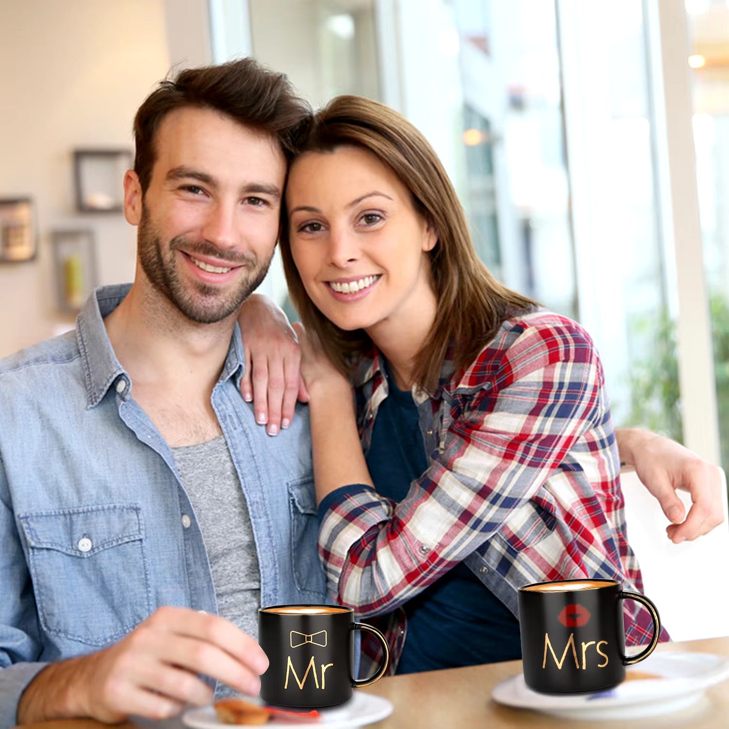 Mr and Mrs Coffee Mugs Creative Couples Black Ceramic Cups Wedding Gifts for Newlyweds Cup Set Perfect Gift-Set for Engagement