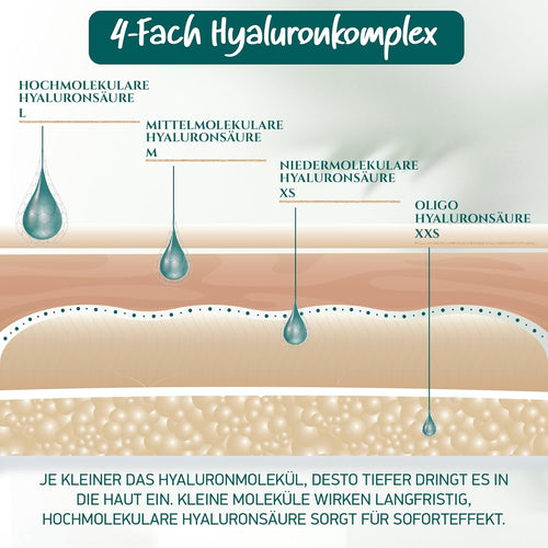 Bio Hyaluron Serum Hochdosiert - Beste Hyaluronsäure (Oligo) - 8-Fach Anti-Falten-Komplex- Mit 4 Hyalurongrößen - Frei Von Alkohol & Parfüm 100Ml - Hyaluronsäure Serum Made in Germany.