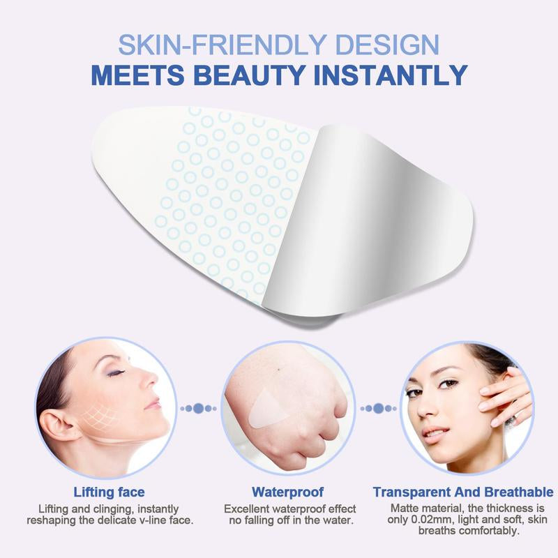 Jungshea V-Shape Face Lift Tape - 40 Tapes + 4 Straps | Silicone Invisible Face & Neck Lift | Water Proof, Adjustable & Reusable | Temporary Instant Lift, under Makeup, Daily Use, Photos & Events, Max 6-Hour Wear