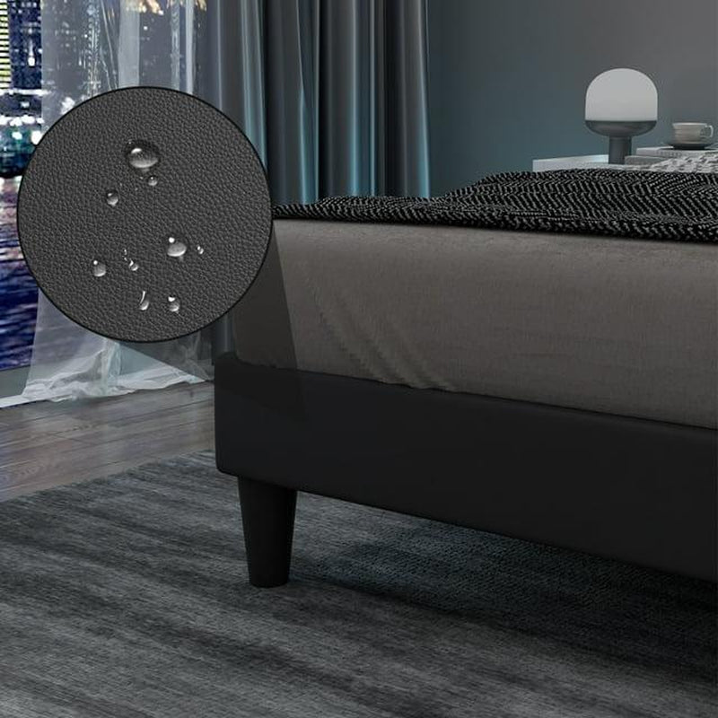 HOMBCK Led Bed Frame, No Mattress, Soft Modern Bed Frame with Luxury Leather Headboard, APP Adiust the Light, No Box Spring Needed