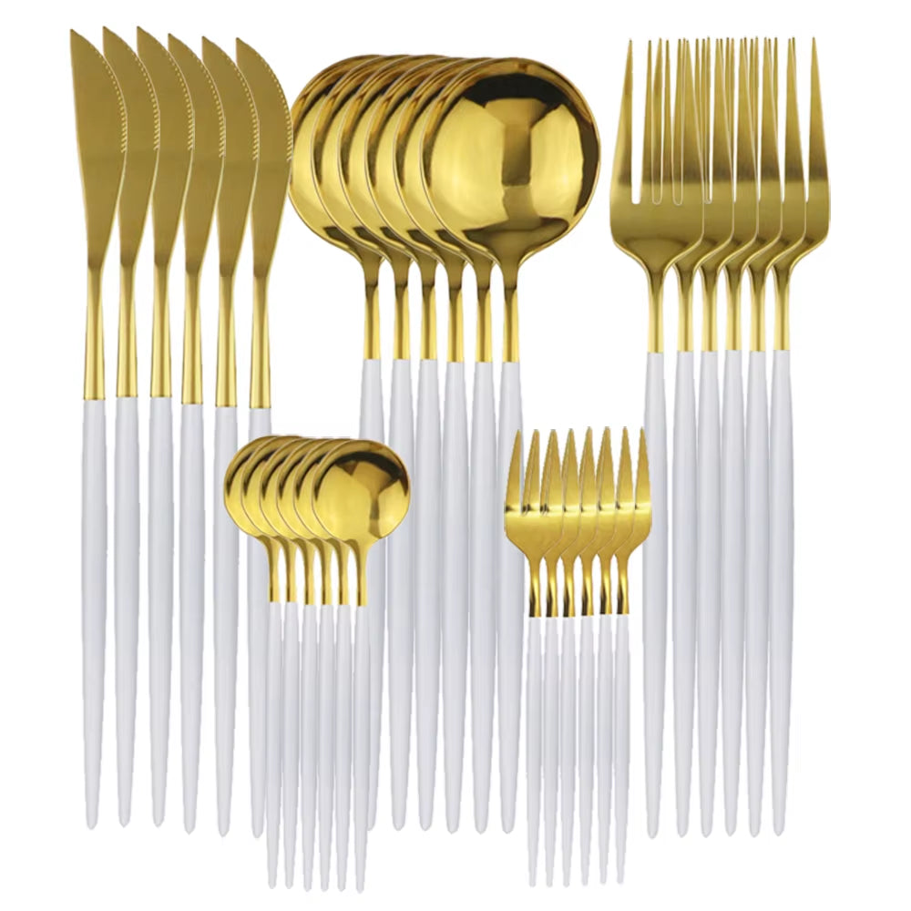 6/30P Red Gold Cutlery Set Tableware Set Dinnerware Fruit Cake Fork Stainless Steel Flatware Set Dessert Fork Kitchen Set