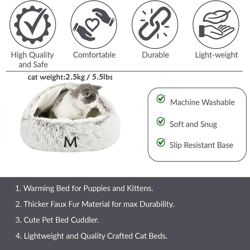 Round Fluffy Cute Cat Bed, Comfortable Cat Beds, Indoor Cat Nest Cat Sofa, Soothing Pet Bed Donut Semi, Small Dog Nest (It Is Recommended to Take One Size Larger), Cat Furniture, Cat Stuff, Valentine'S Day Gift