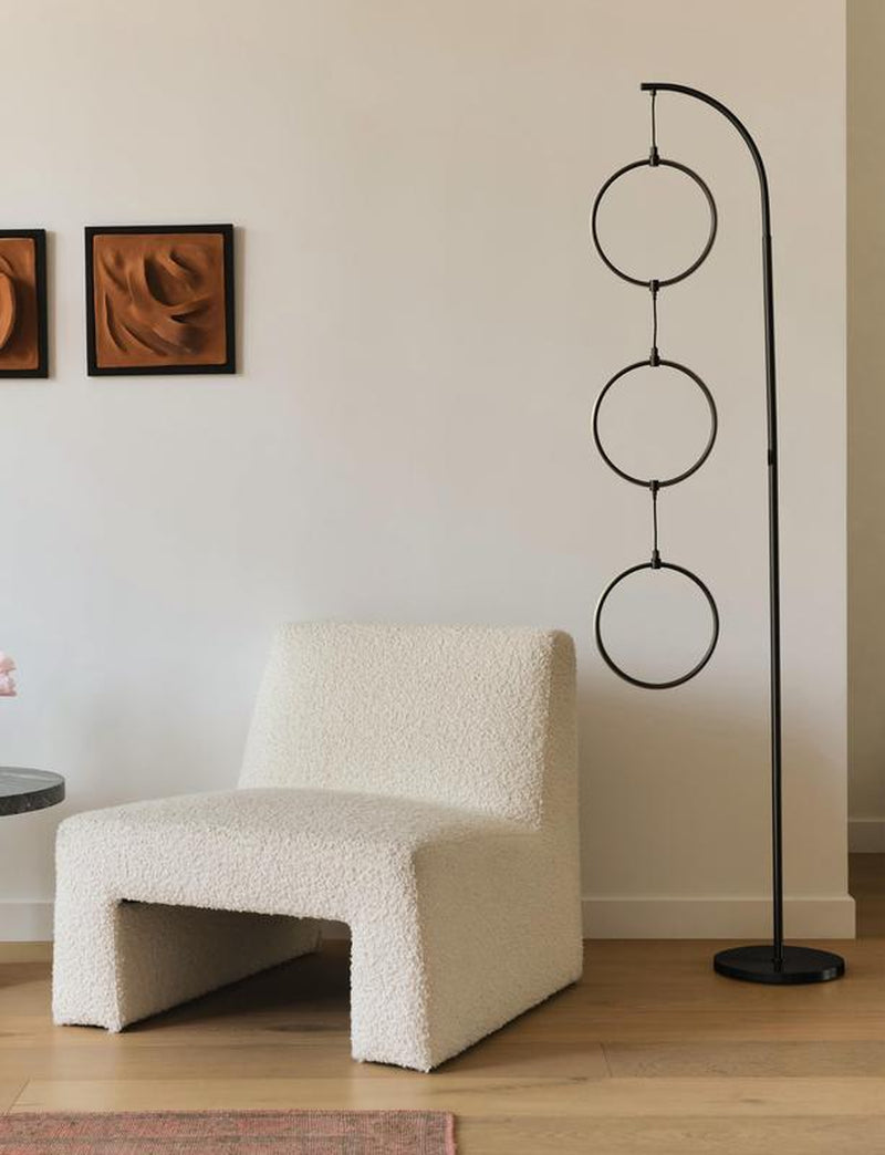 Brightech Nova Modern Floor Lamp Matches Living Room Décor - Contemporary Arc Tall Lamp with 3-Circle Ring-Style Pendant - over the Couch Standing on Arching Pole