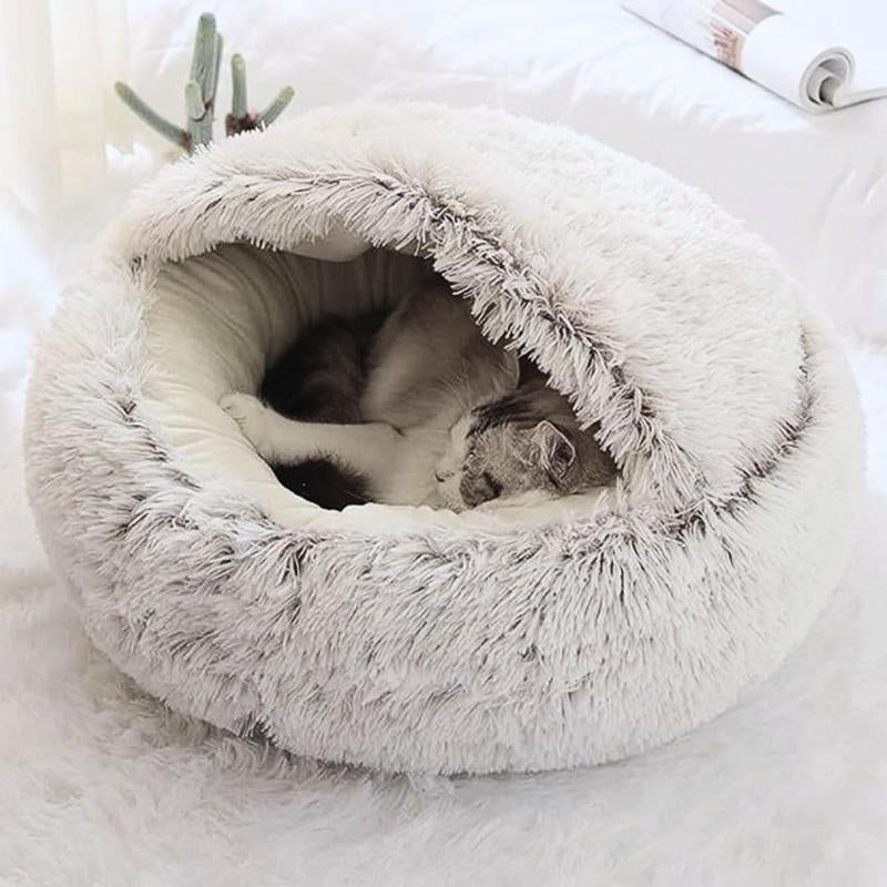 Fluffy Warm Cat Bed, Semi-Enclosed Velvet Pet Bed, Winter Cat Nest, Pet Supplies