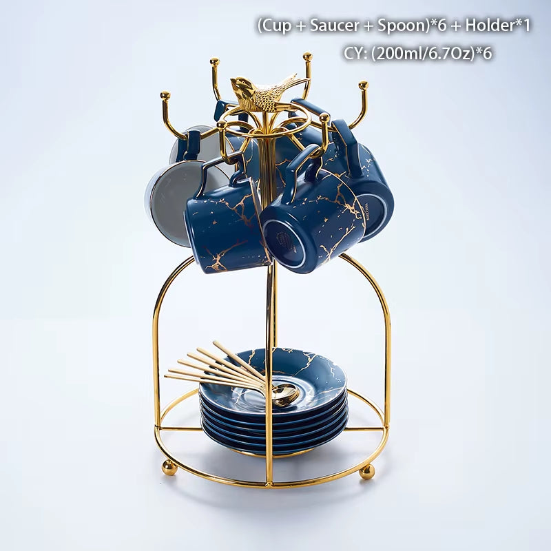 Marble Ceramic Coffee Cup Saucer Spoon Set 200Ml Nordic Tea Cup Matt Porcelain Tea Set Advanced Teacup Cafe Espresso Cup