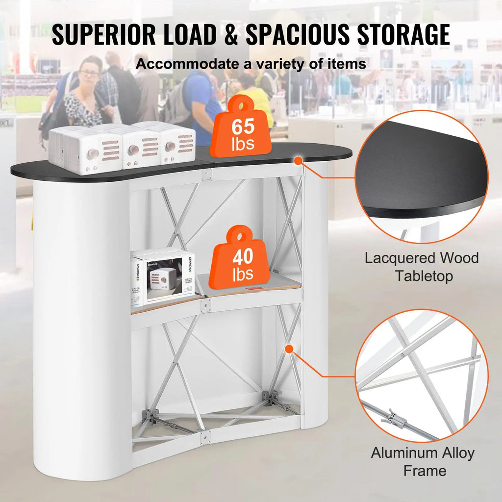 【Fathersdaygift】Vevor Portable Tradeshow Podium Table, 51.18" X 18.31" X 37.4", Display Exhibition Counter Stand Booth Fair with Wall, Foldable Promotion Retail Bar Table Pop up Podium with Storage Rack, Carrying Bag