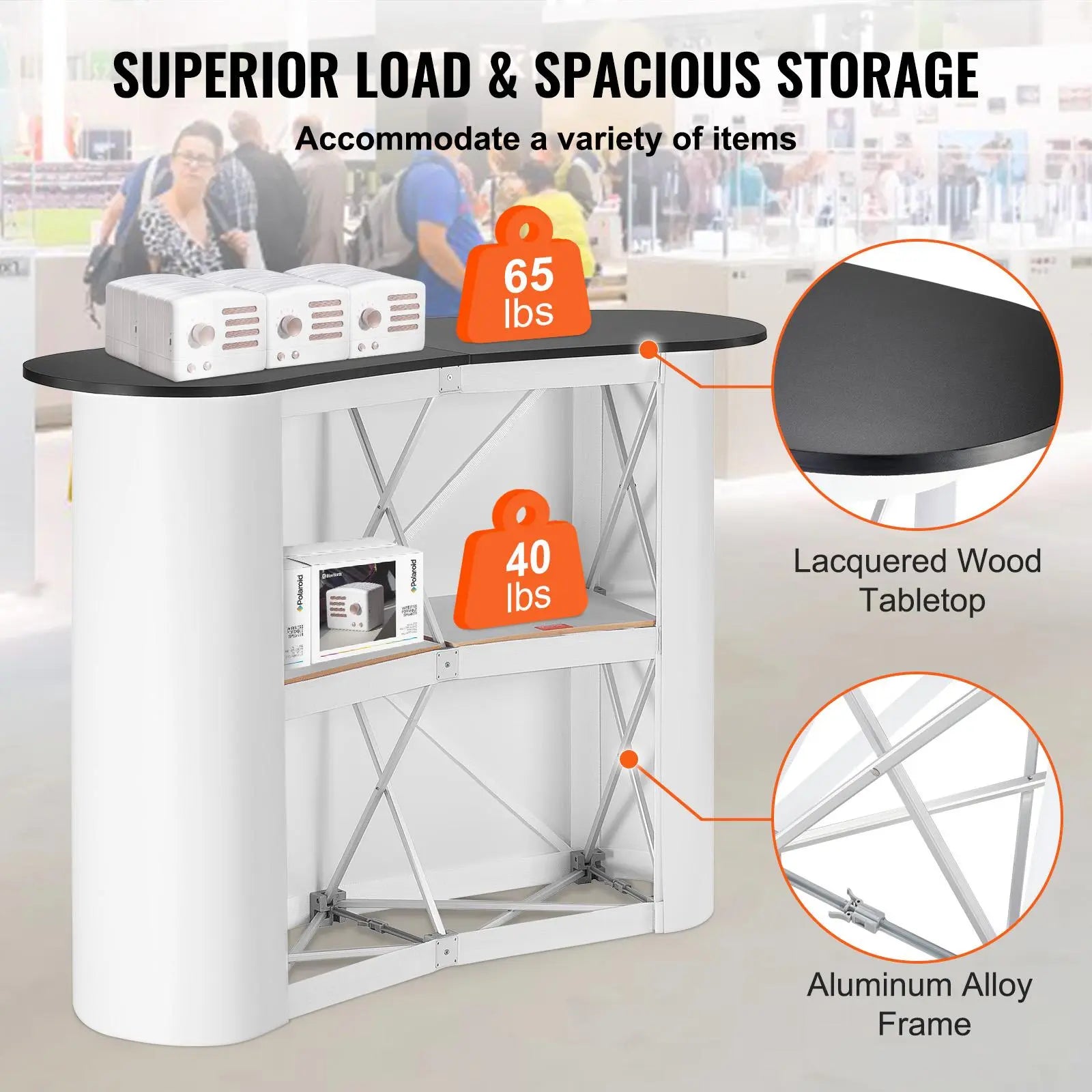 【Fathersdaygift】Vevor Portable Tradeshow Podium Table, 51.18" X 18.31" X 37.4", Display Exhibition Counter Stand Booth Fair with Wall, Foldable Promotion Retail Bar Table Pop up Podium with Storage Rack, Carrying Bag